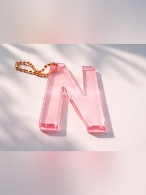 Pink Resin Letter N Keychain Gold Chain Cute Initial Charm Gift Handmade